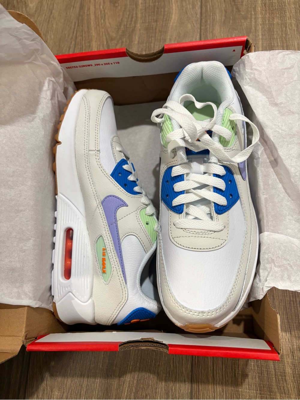 Nike Kids White Sneakers with Blue, Purple & Green Accents